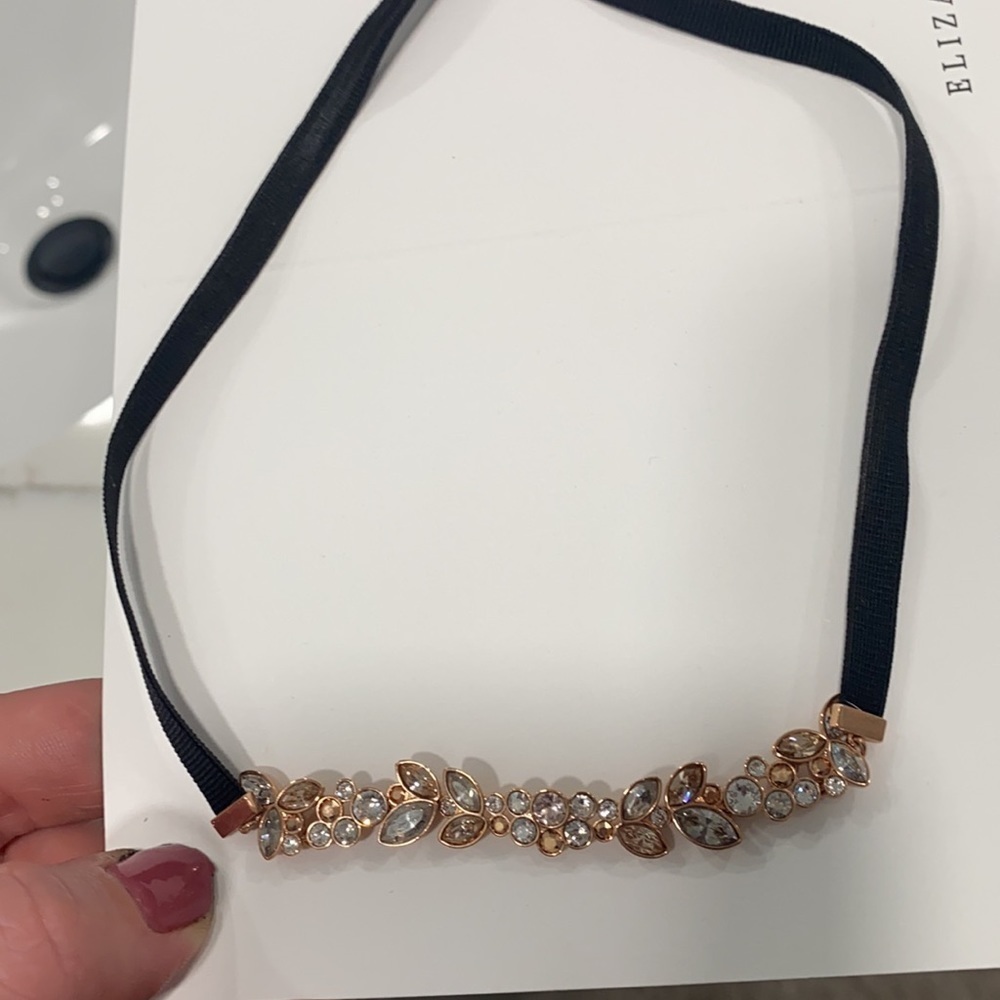 Swarovski black band with diamond and crystal flower design choker NWOT - Picture 2 of 2
